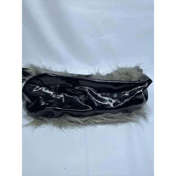 Furry Black￼ Purse Clutch Bag Strap Small  Zipper Faux Fur Bag - Picture 7 of 7